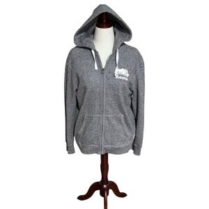 Roots|Salt&Pepper Organic Cotton Full Zip Hoodie Beaver Logo Gray|Wms Lg|Mens Md